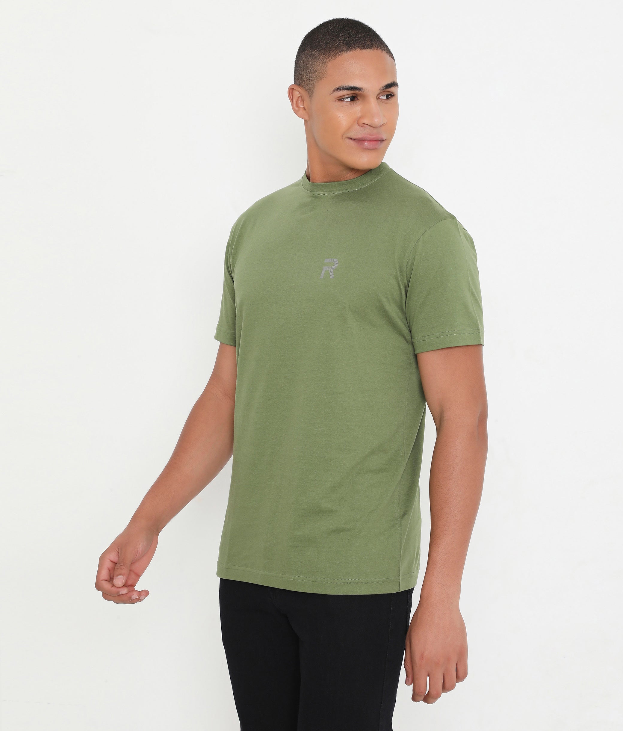 Men Casuals Bottle Green Pure Cotton Tee - 003