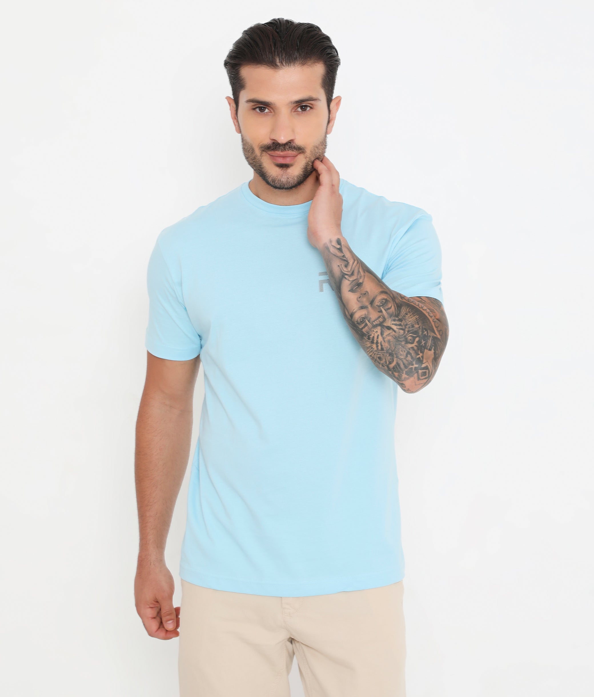 Sky Blue Men Casuals Pure Cotton Tee - 003