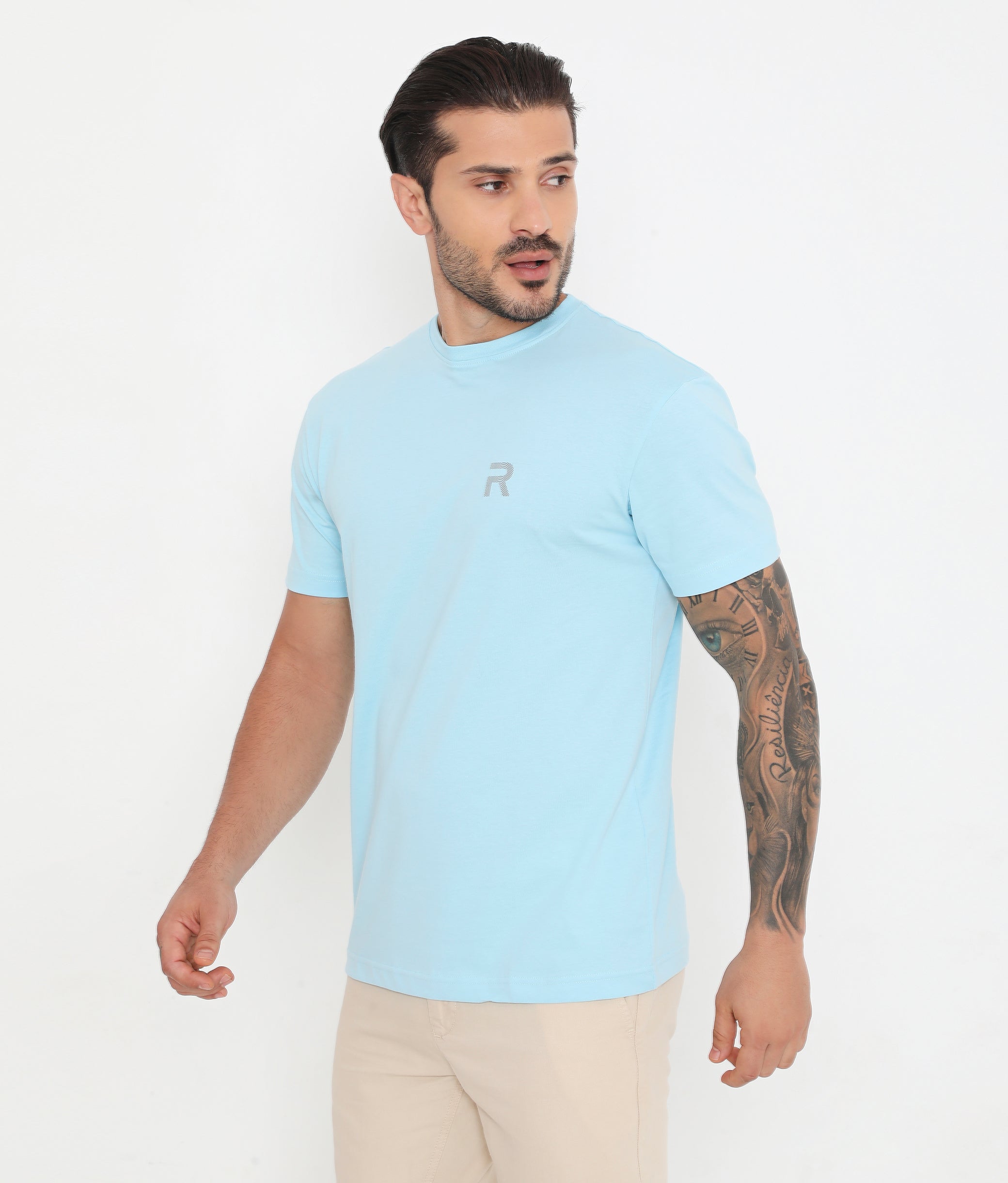 Sky Blue Men Casuals Pure Cotton Tee - 003