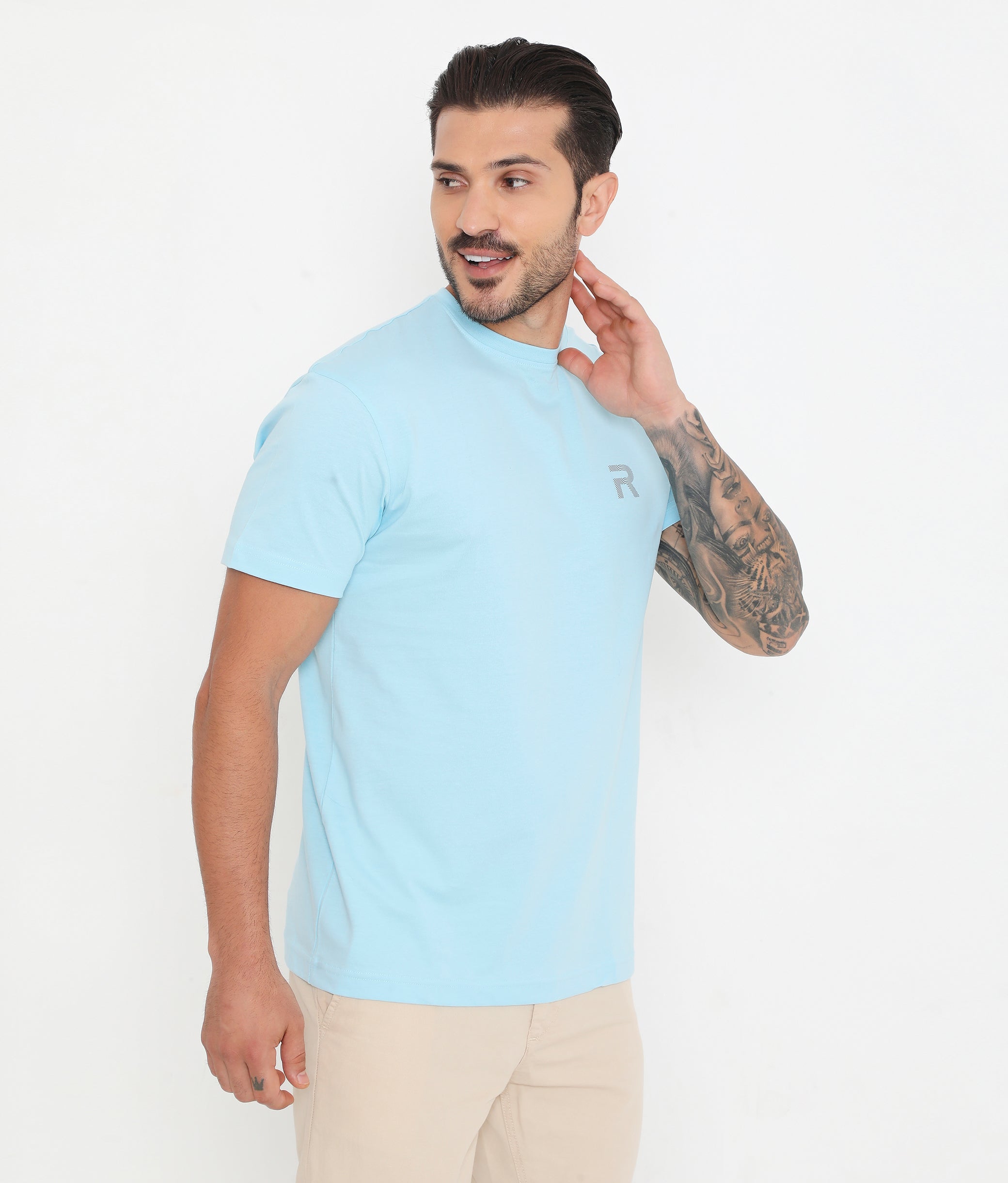 Sky Blue Men Casuals Pure Cotton Tee - 003