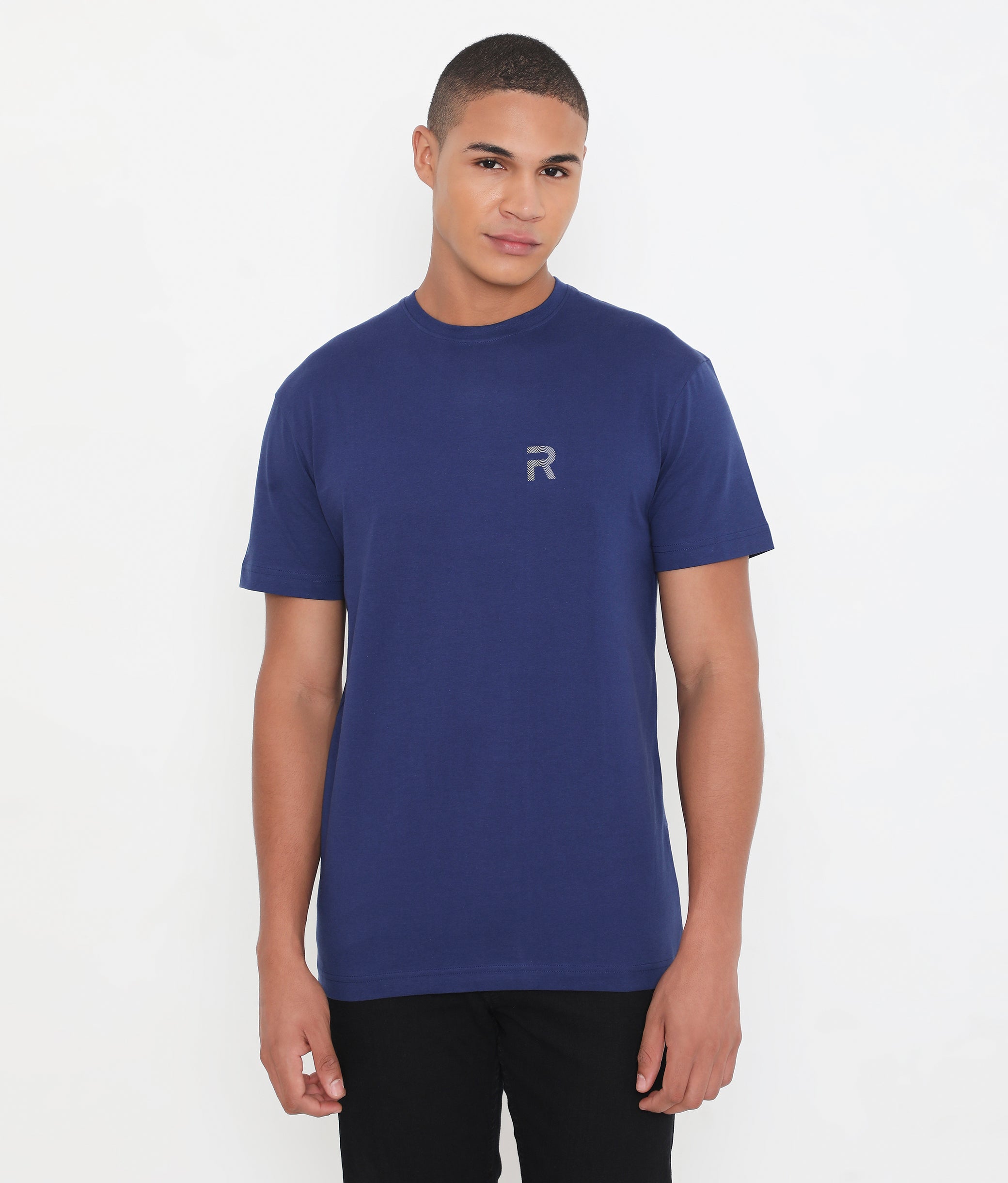 Men Navy Blue Pure Cotton Tee Casual- 003