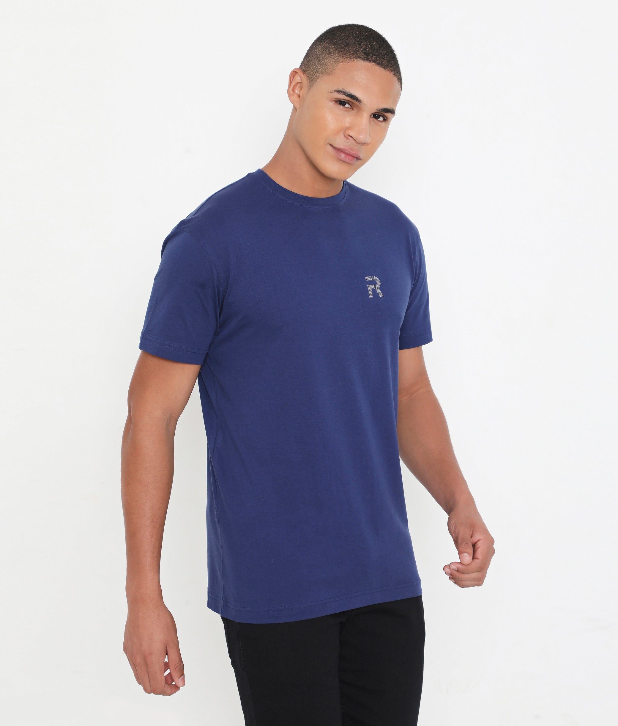 Men Navy Blue Pure Cotton Tee Casual- 003