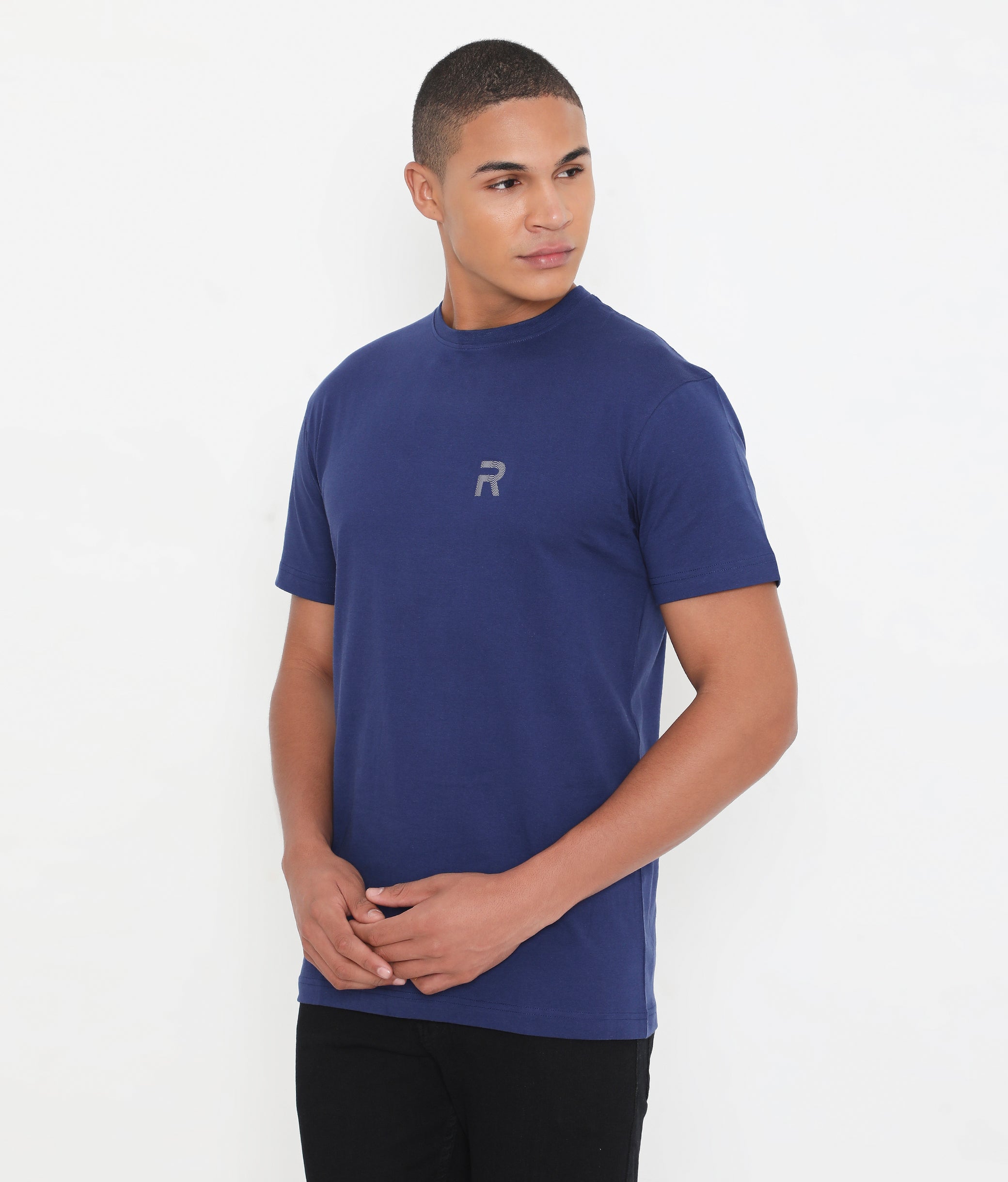 Men Navy Blue Pure Cotton Tee Casual- 003