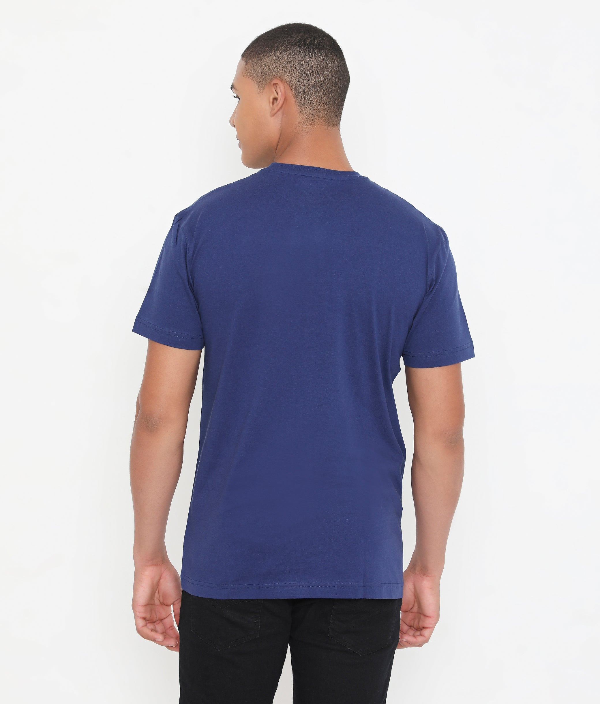 Men Navy Blue Pure Cotton Tee Casual- 003