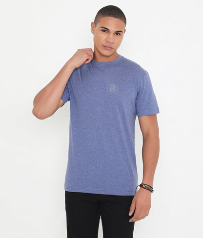 Indigo Melange Men Casuals Pure Cotton Tee - 003