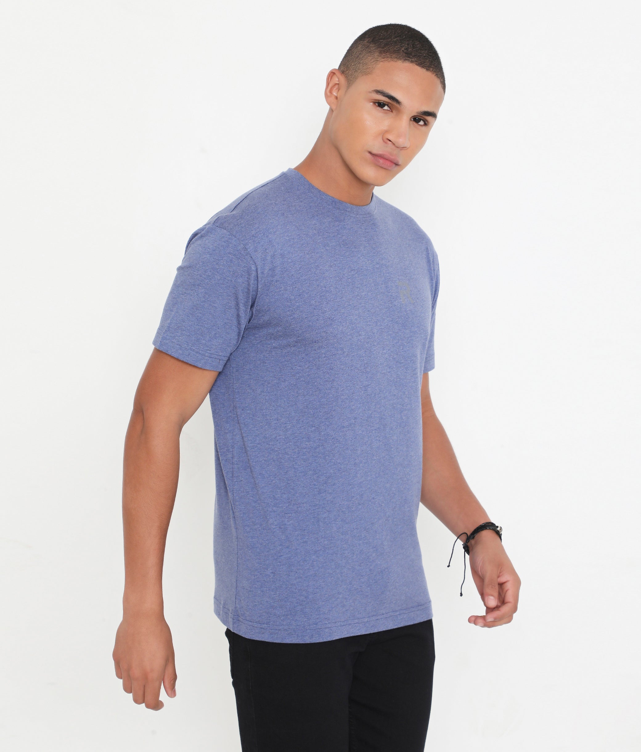 Indigo Melange Men Casuals Pure Cotton Tee - 003