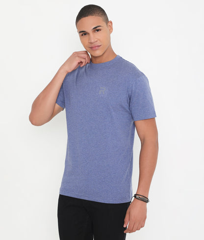 Indigo Melange Men Casuals Pure Cotton Tee - 003