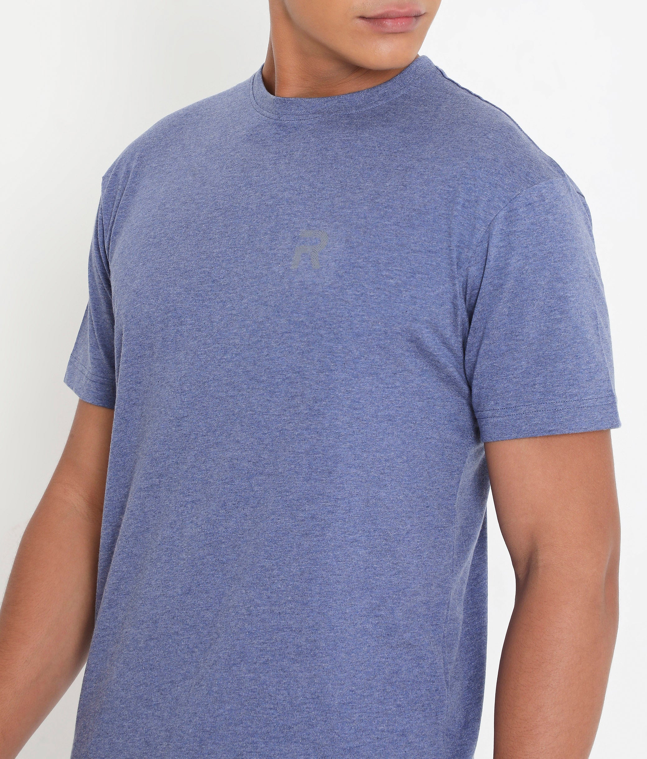 Indigo Melange Men Casuals Pure Cotton Tee - 003