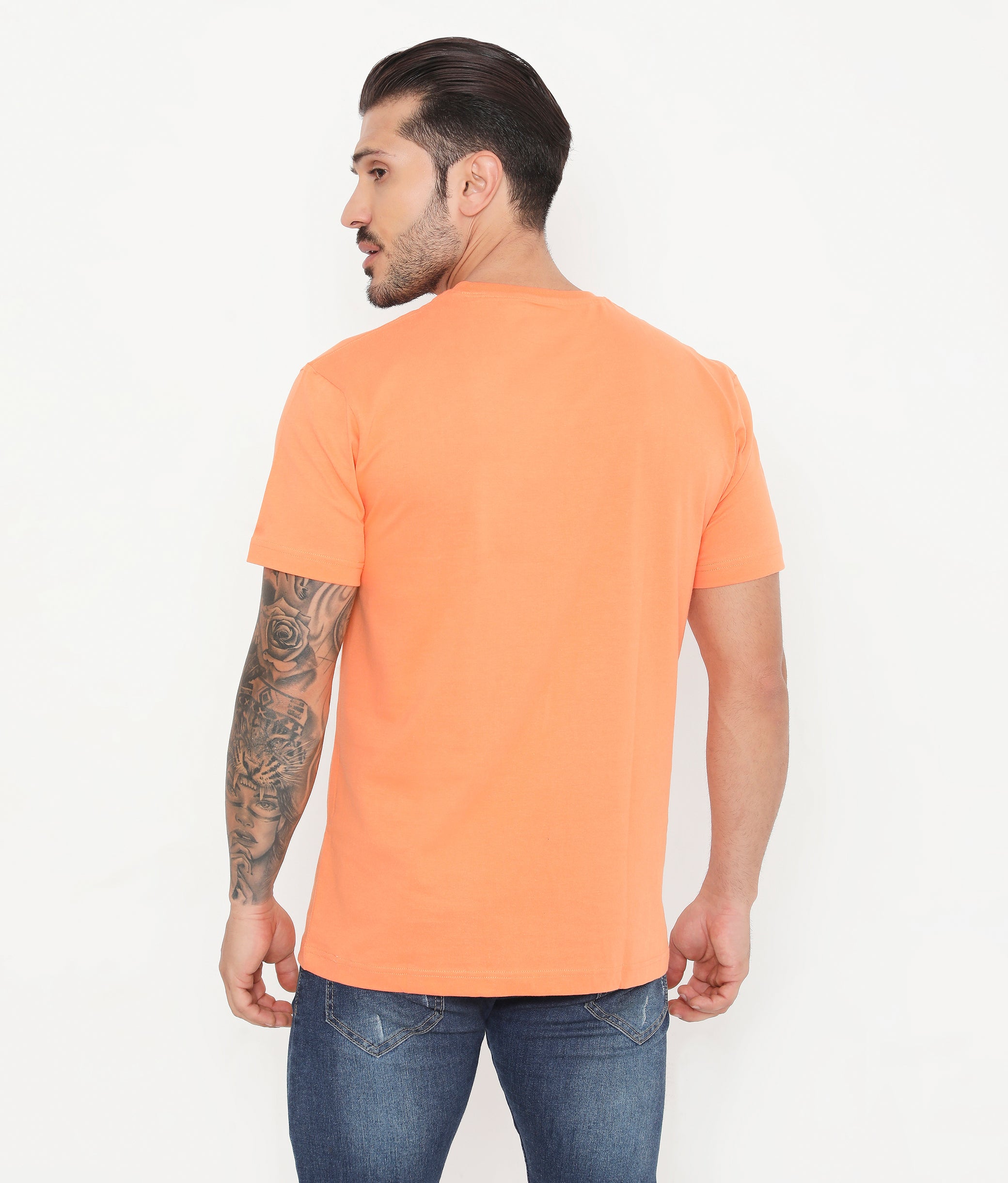 Soft Orange Men Solid Essential Cotton T-Shirt 001