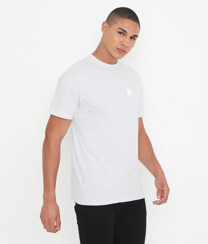 White Melange Men Solid Essential Cotton T-Shirt 001