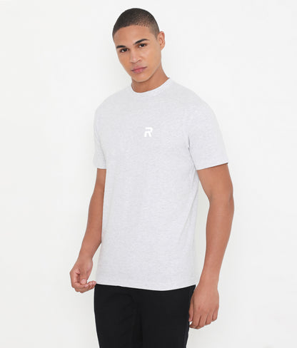 White Melange Men Solid Essential Cotton T-Shirt 001