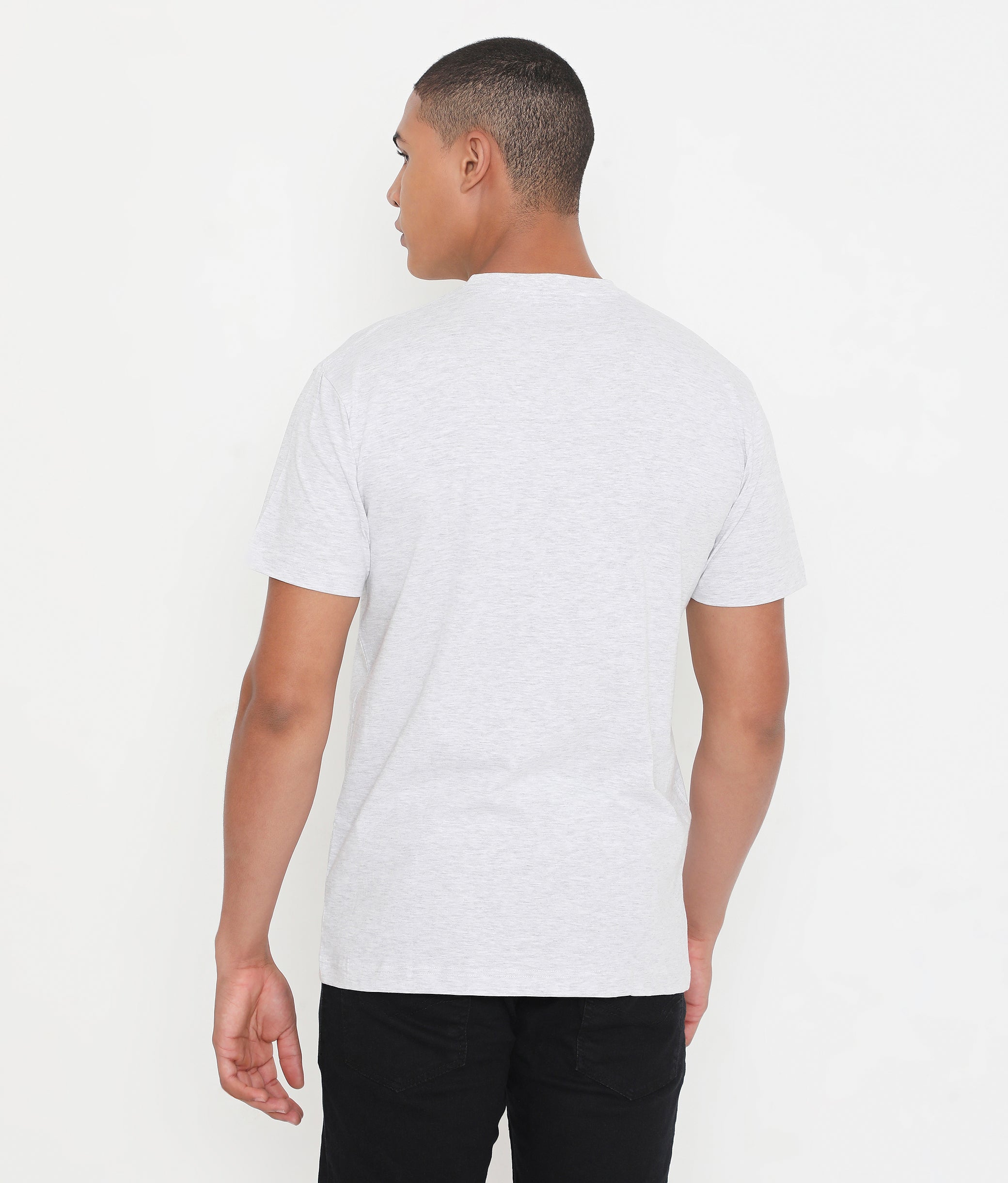 White Melange Men Solid Essential Cotton T-Shirt 001