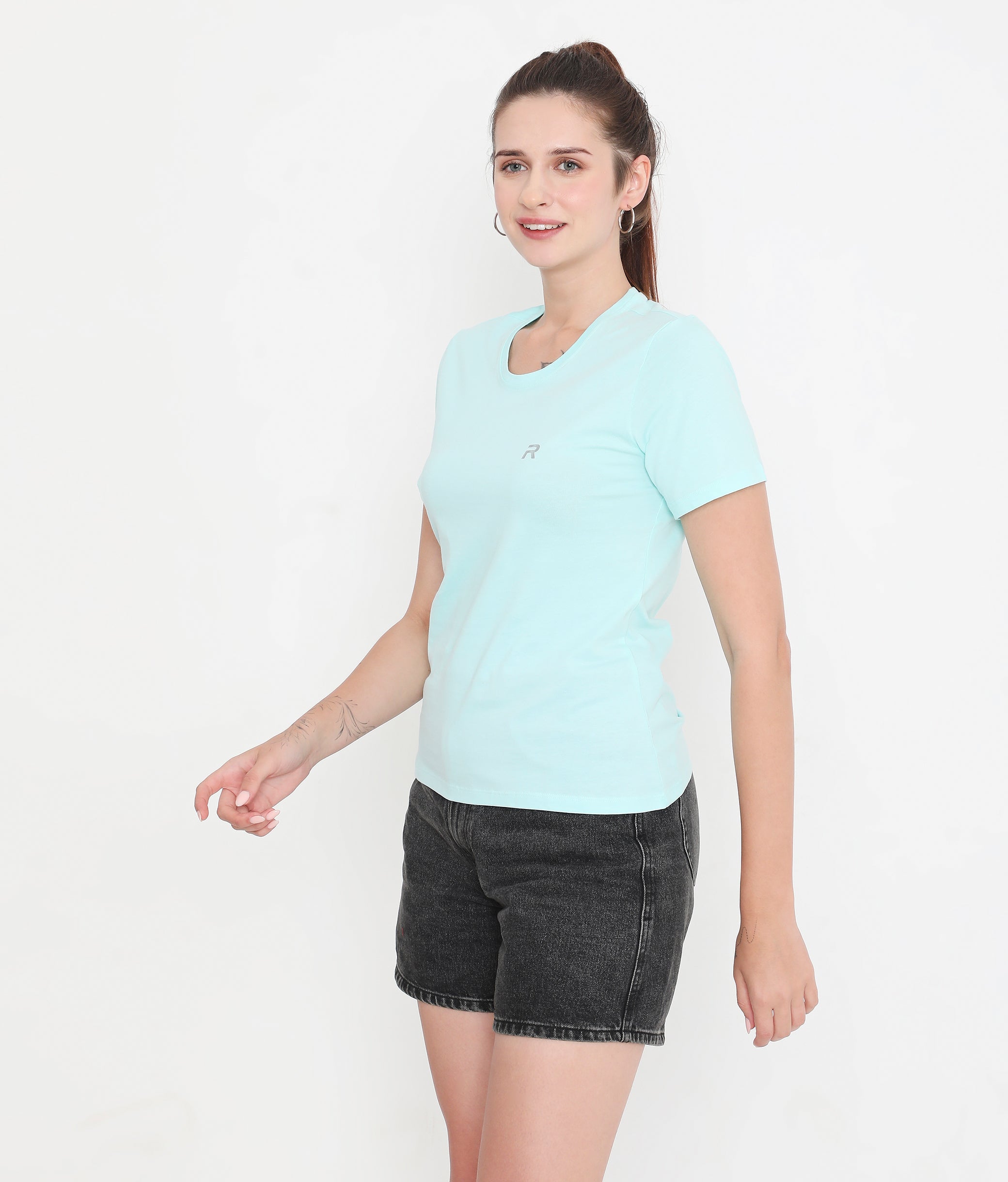 Aqua Blue Essential Cotton T-Shirt For Women - 002