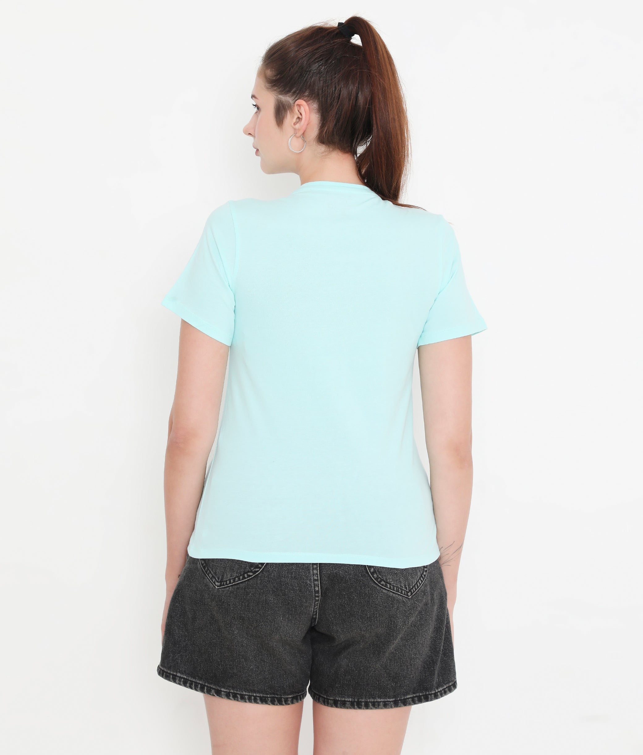 Aqua Blue Essential Cotton T-Shirt For Women - 002