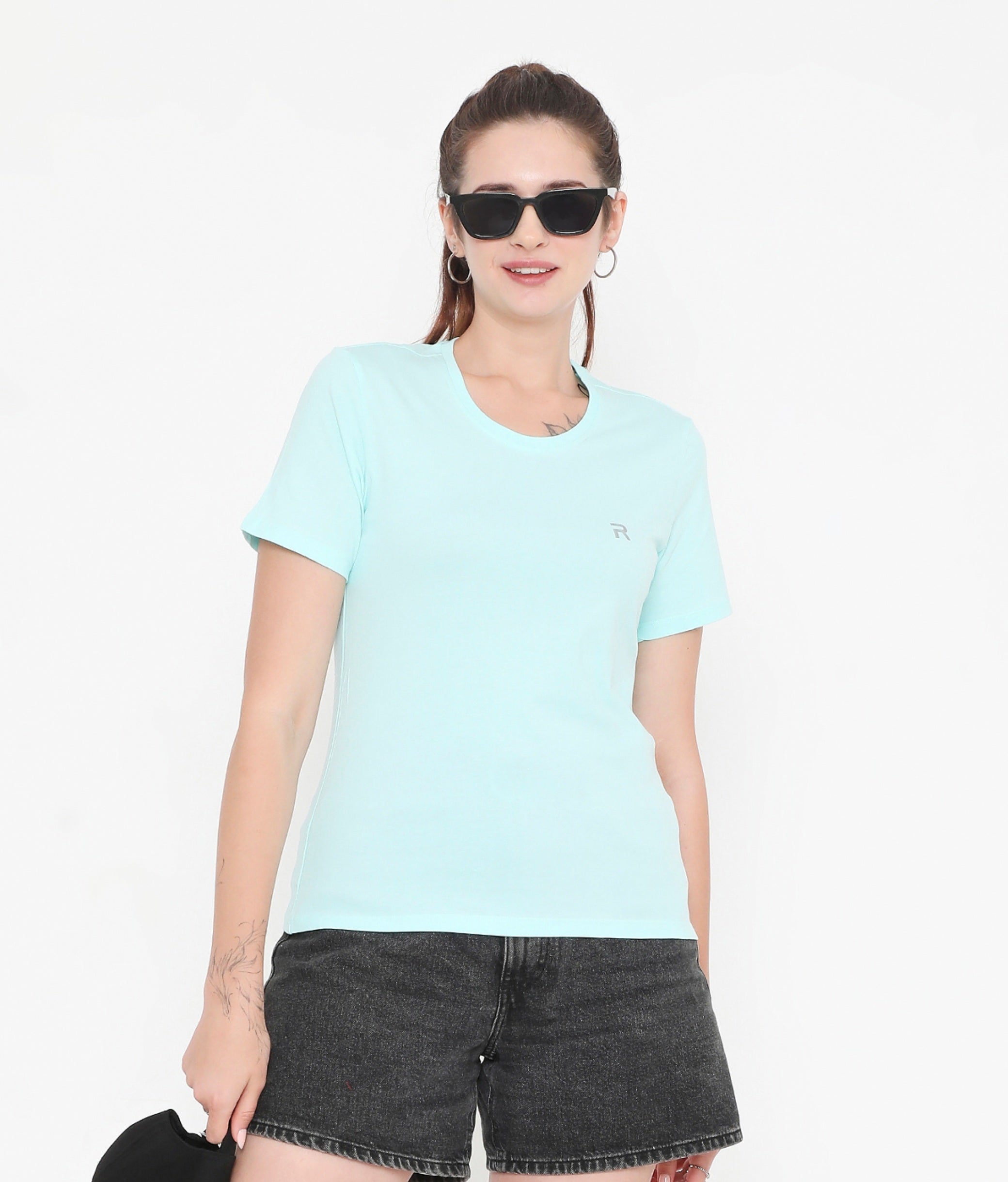 Aqua Blue Essential Cotton T-Shirt For Women - 002