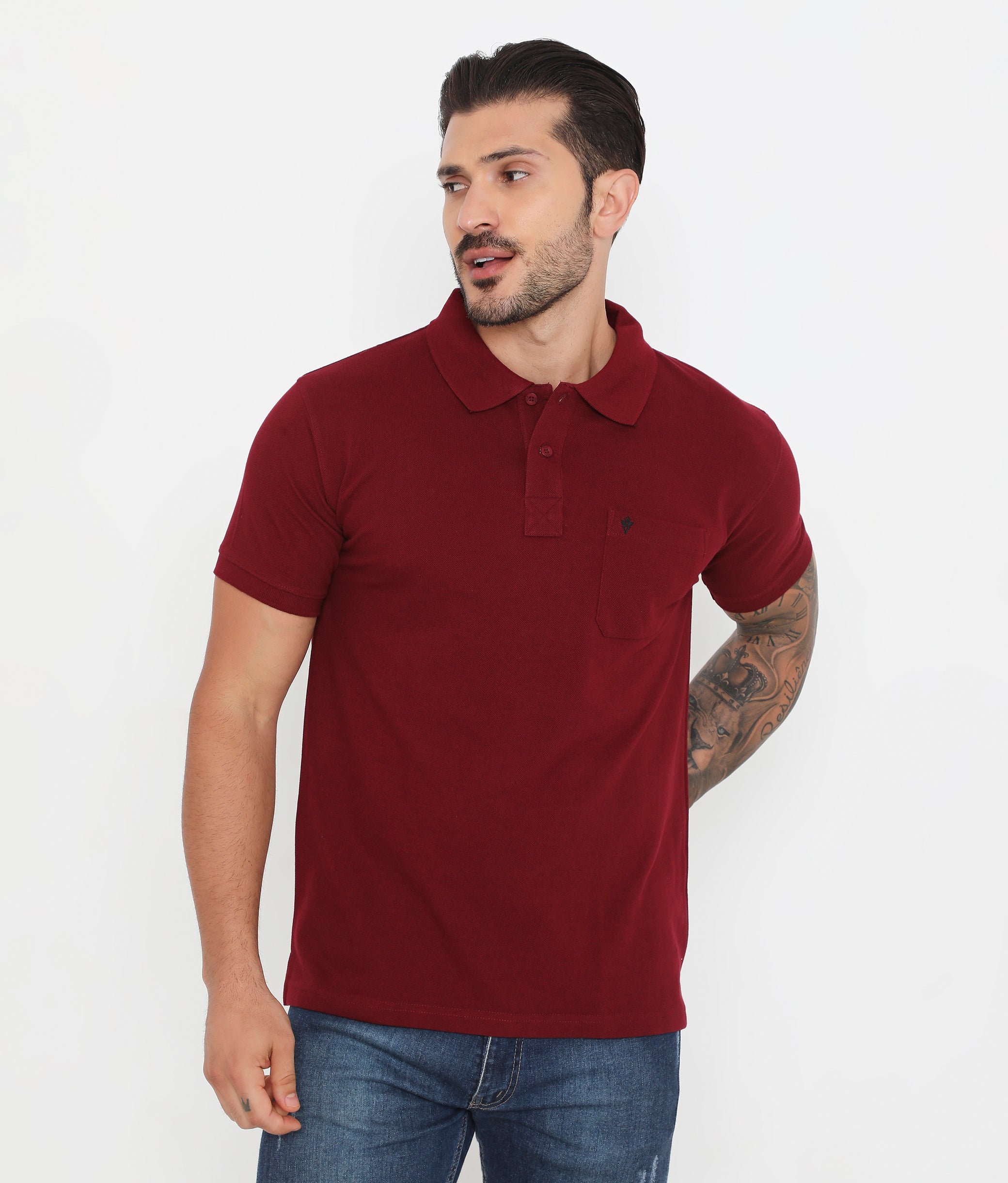 Men Wine Essential Cotton Polo T-Shirt with Chest Pocket