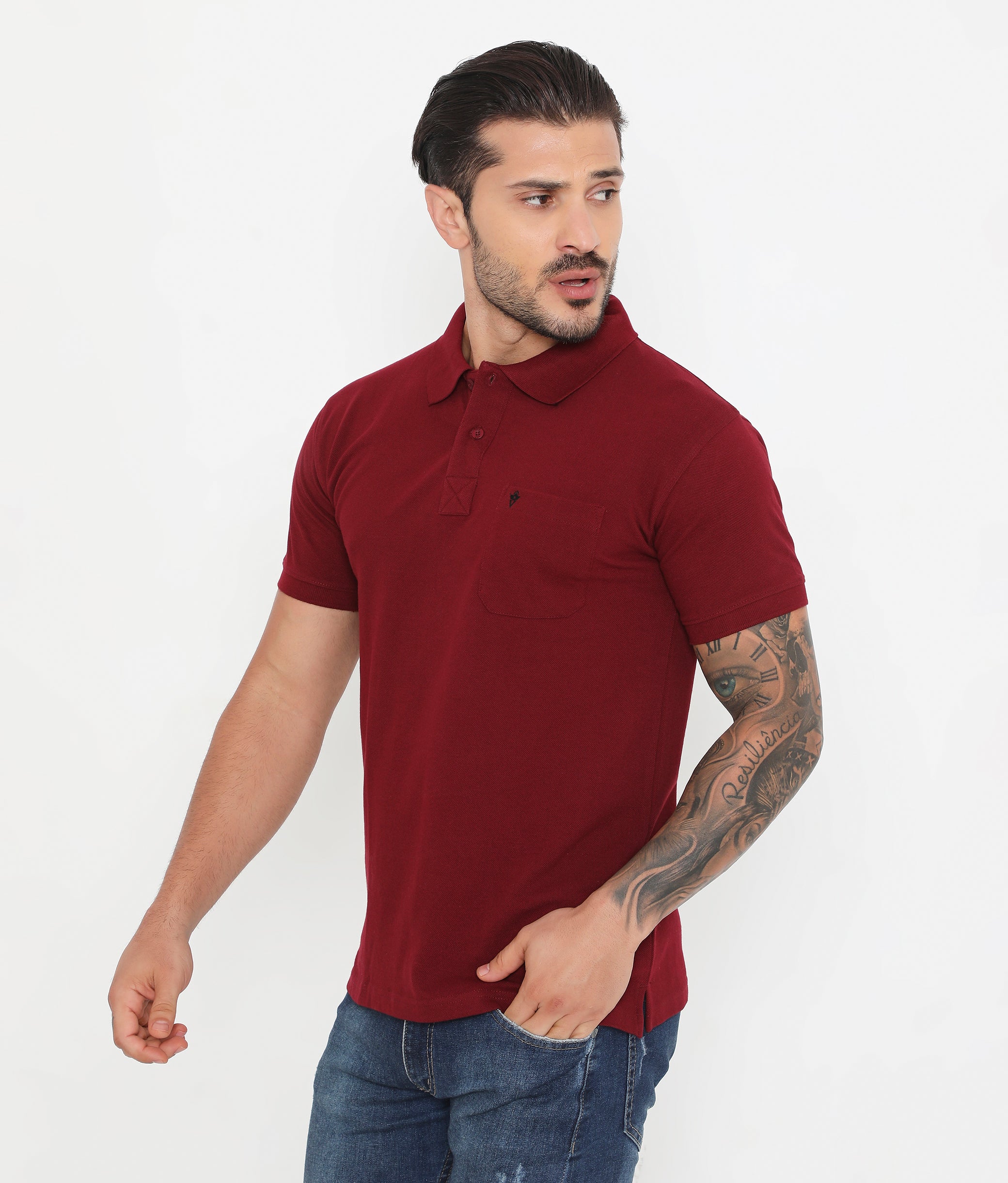 Men Wine Essential Cotton Polo T-Shirt with Chest Pocket