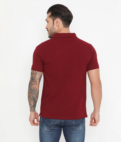 Men Wine Essential Cotton Polo T-Shirt with Chest Pocket