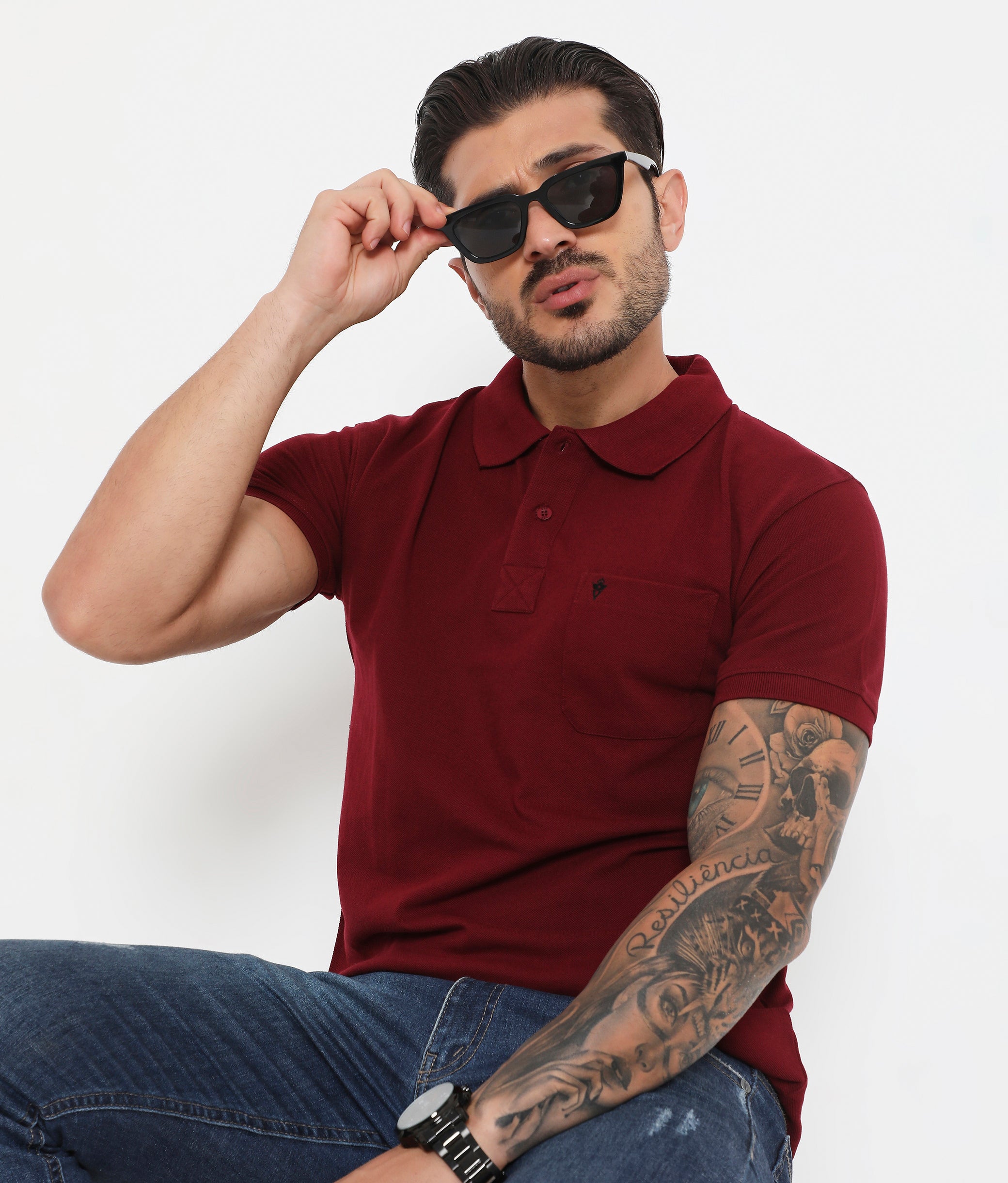 Men Wine Essential Cotton Polo T-Shirt with Chest Pocket