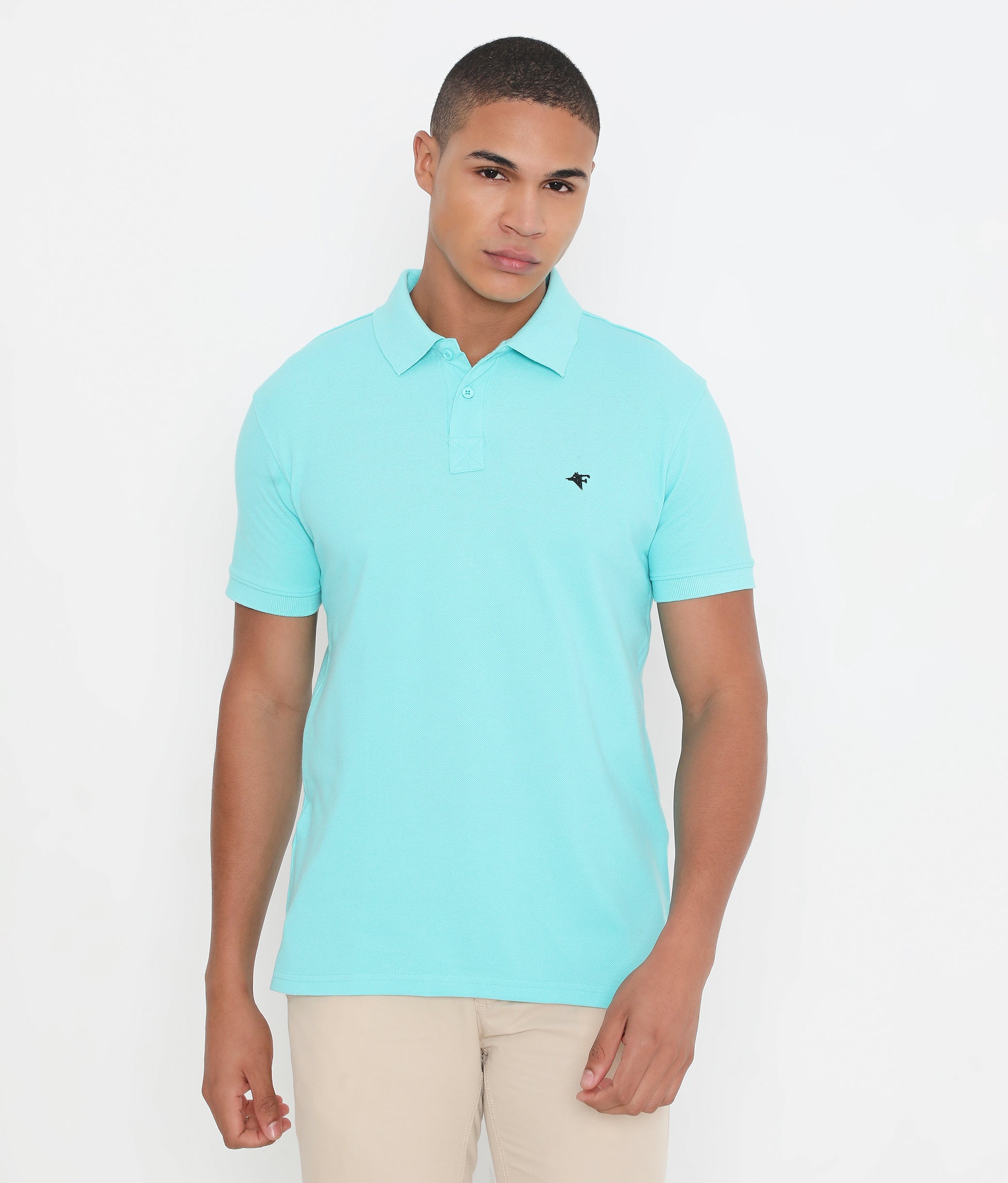 Men Solid Aqua Blue Classic Polo T-Shirt