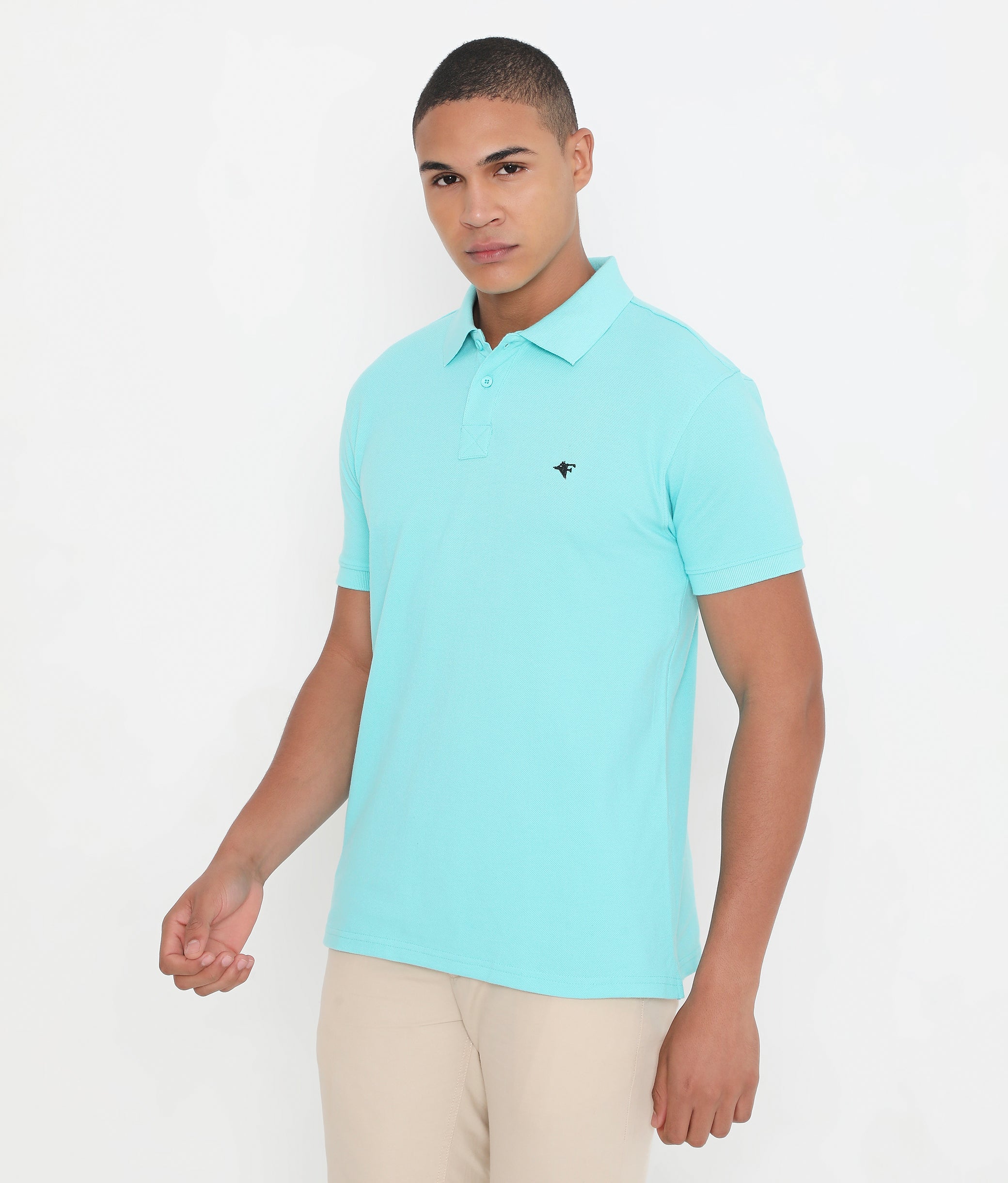 Men Solid Aqua Blue Classic Polo T-Shirt