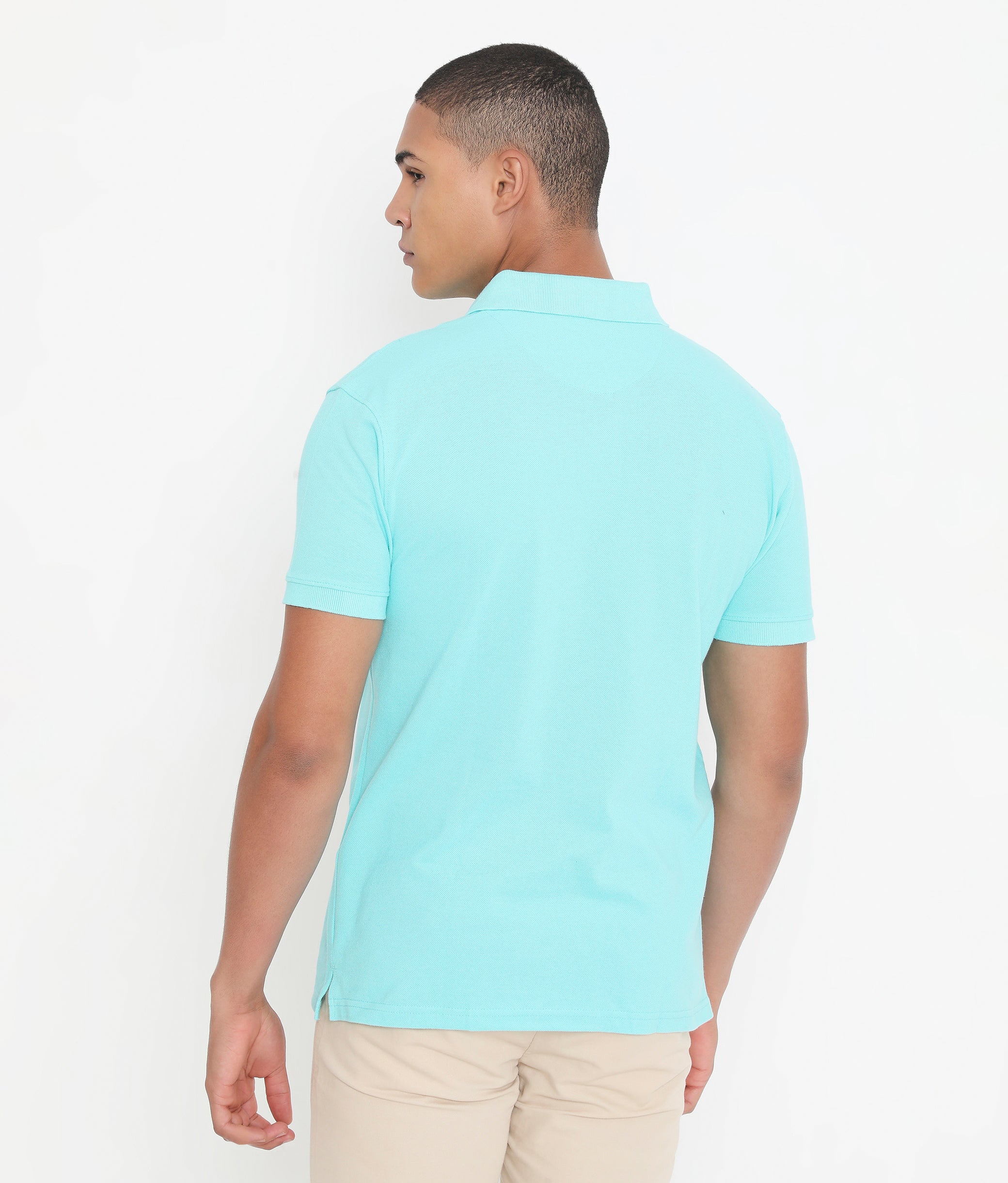 Men Solid Aqua Blue Classic Polo T-Shirt