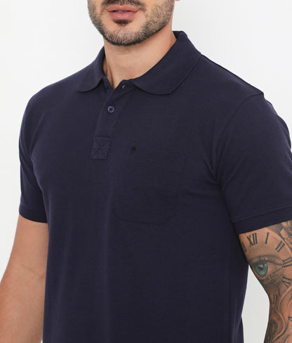 Men Navy Blue Essential Cotton Polo T-Shirt with Chest Pocket