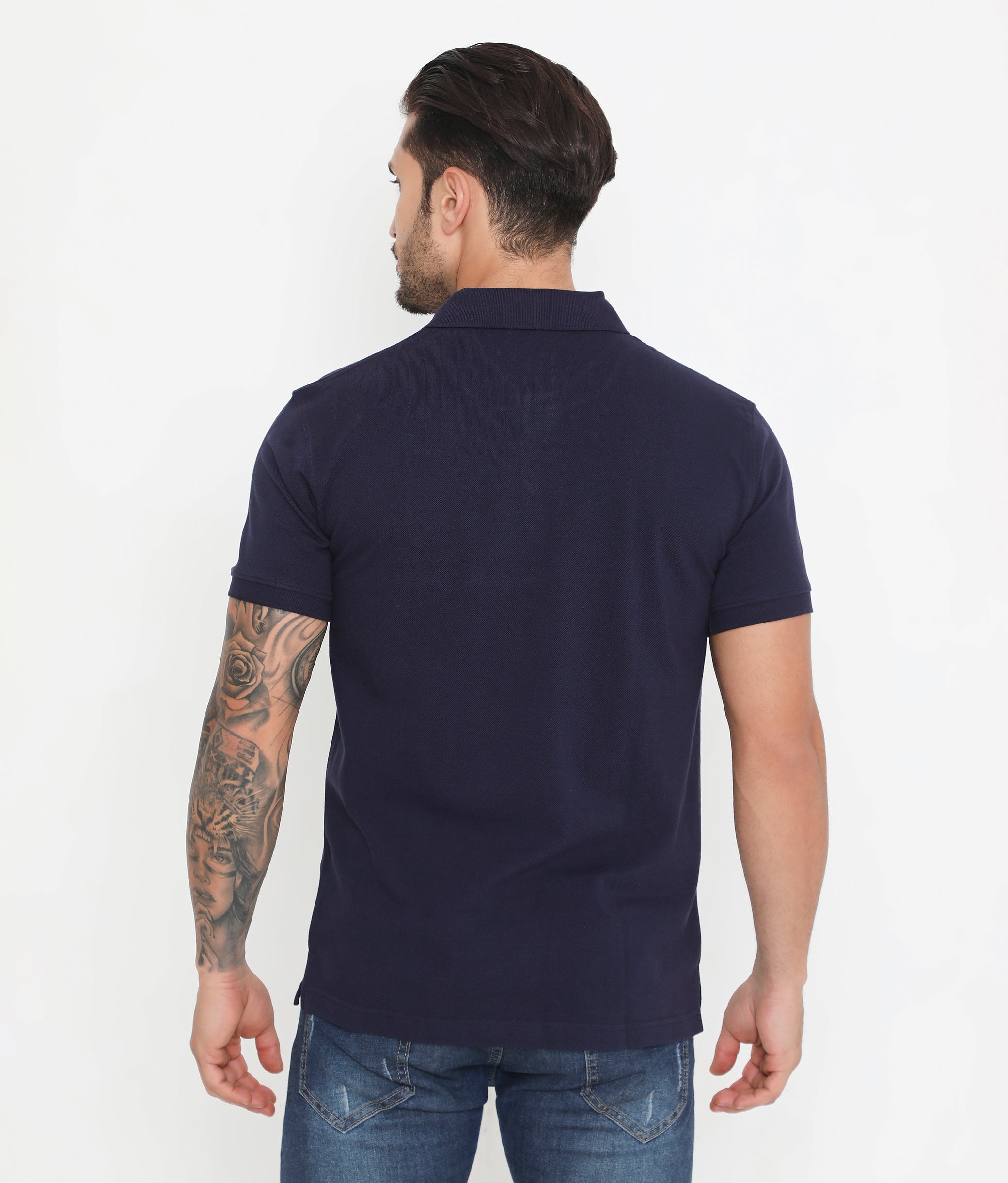 Men Navy Blue Essential Cotton Polo T-Shirt with Chest Pocket