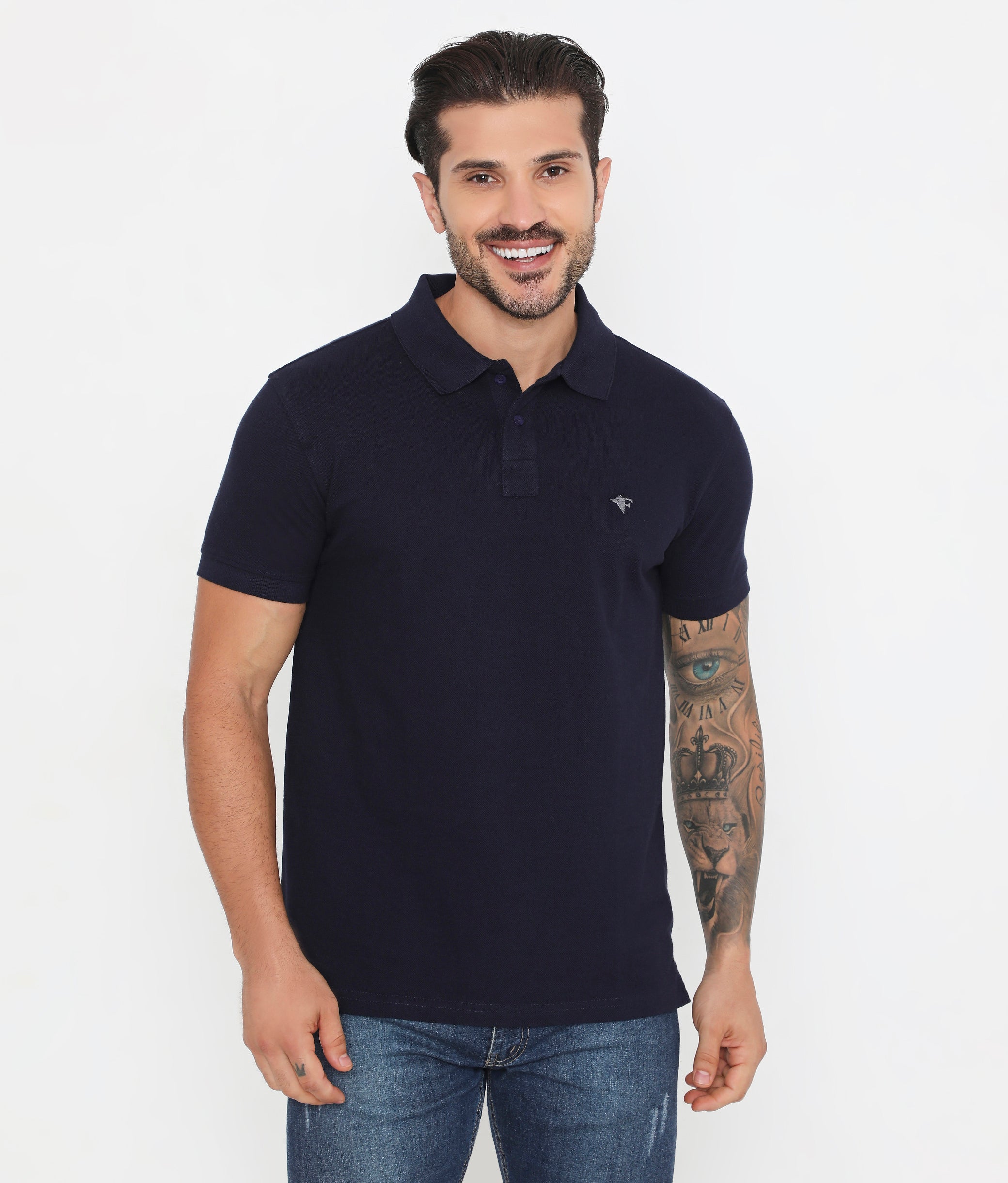 Men Navy Blue Classic Cotton Polo T-Shirt