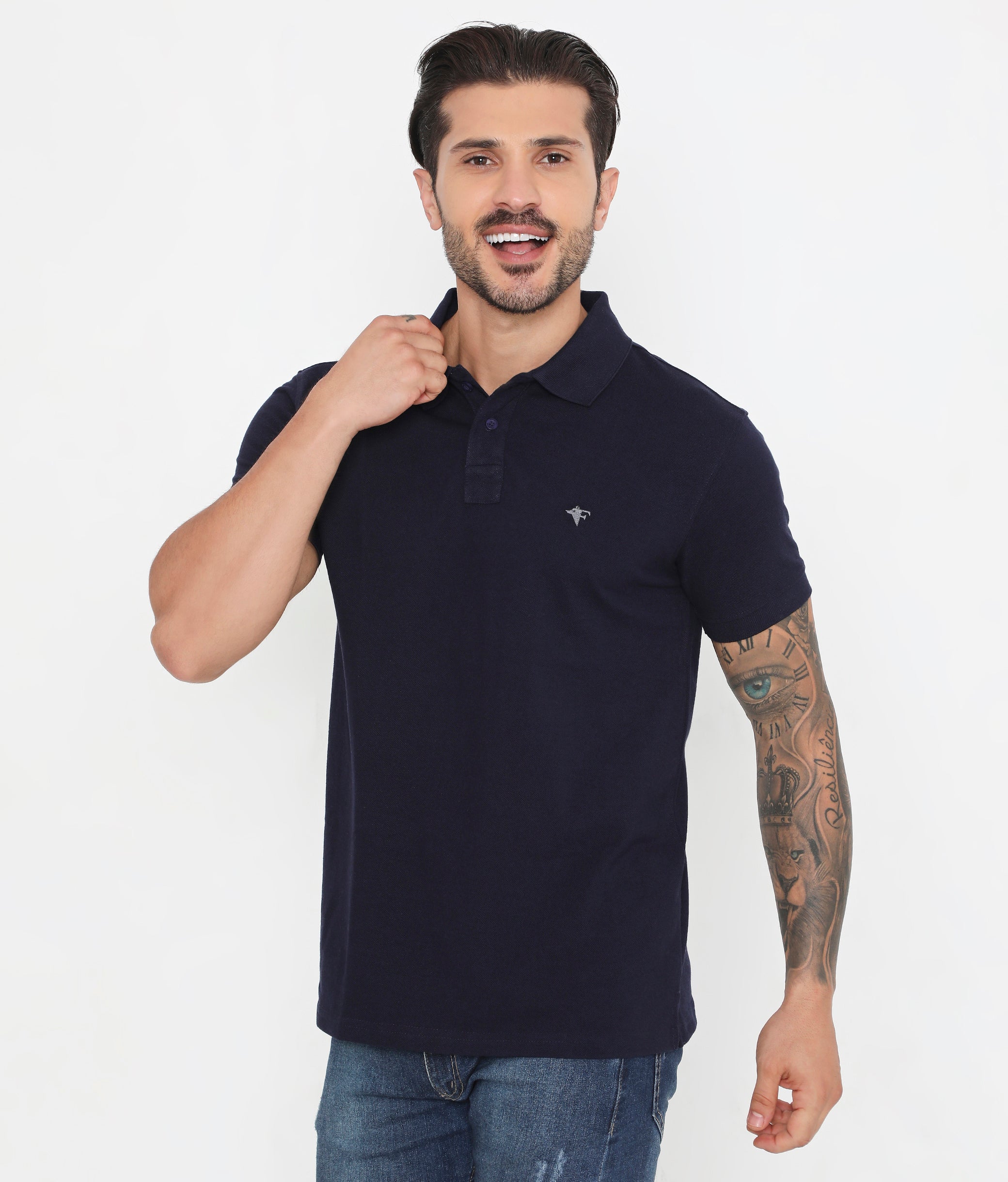 Men Navy Blue Classic Cotton Polo T-Shirt