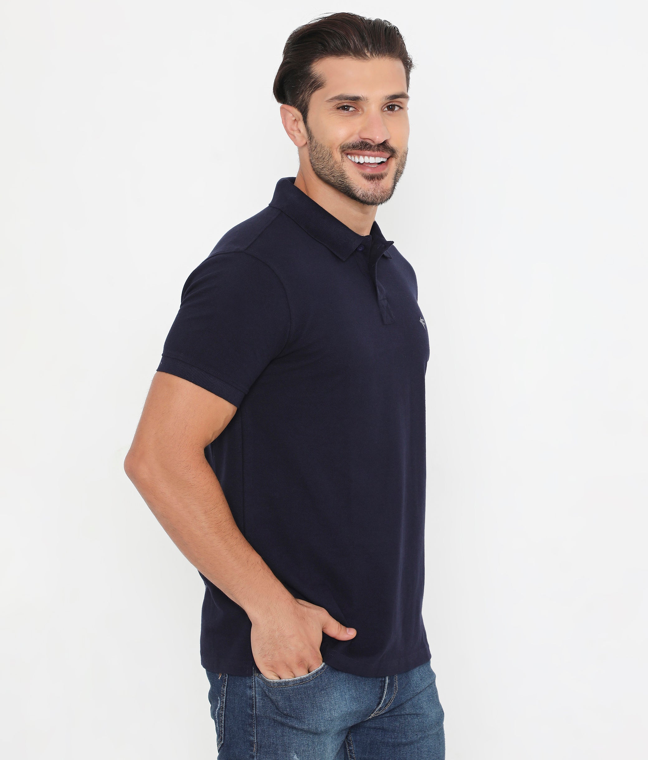 Men Navy Blue Classic Cotton Polo T-Shirt