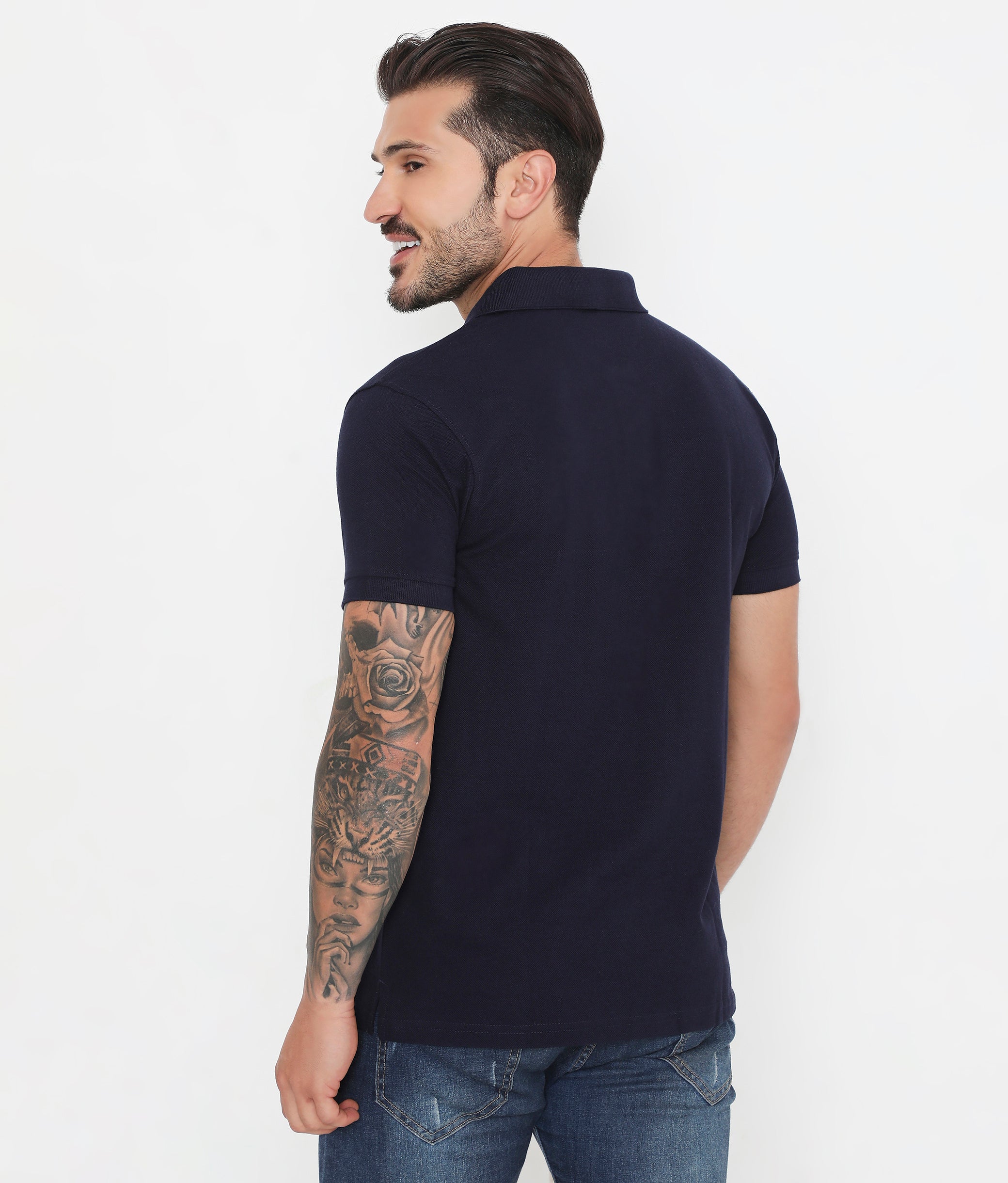 Men Navy Blue Classic Cotton Polo T-Shirt