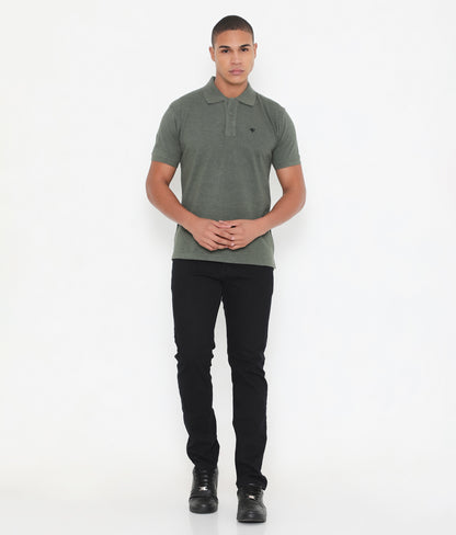 Men Classic Cotton Polo T-Shirt - Green Melange