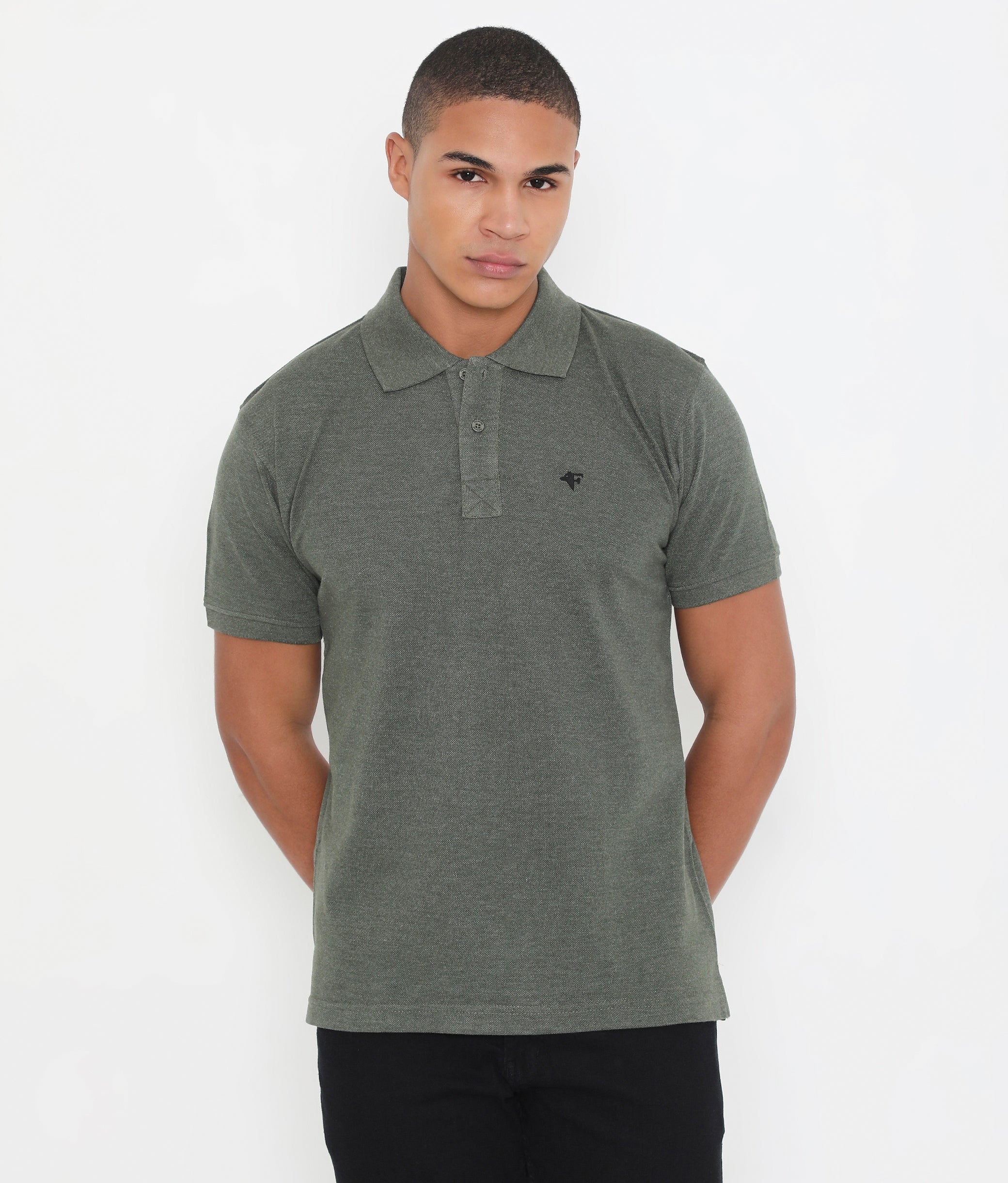 Men Classic Cotton Polo T-Shirt - Green Melange