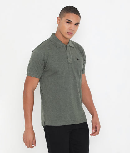 Men Classic Cotton Polo T-Shirt - Green Melange