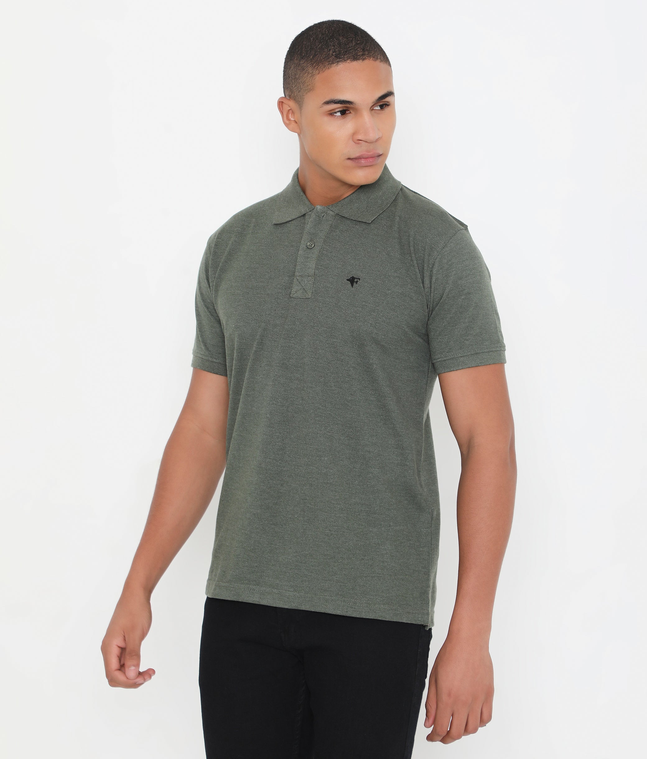 Men Classic Cotton Polo T-Shirt - Green Melange