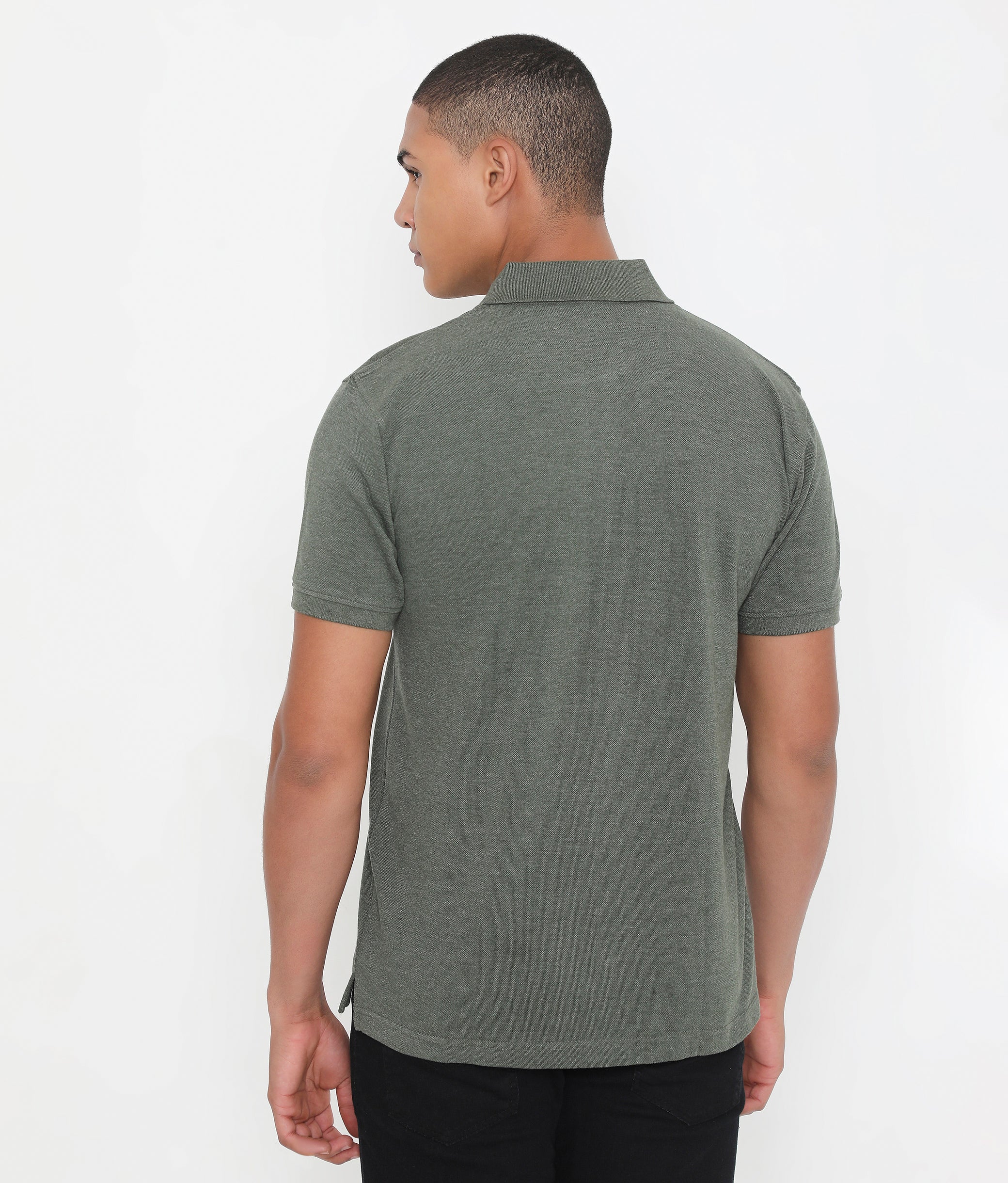 Men Classic Cotton Polo T-Shirt - Green Melange