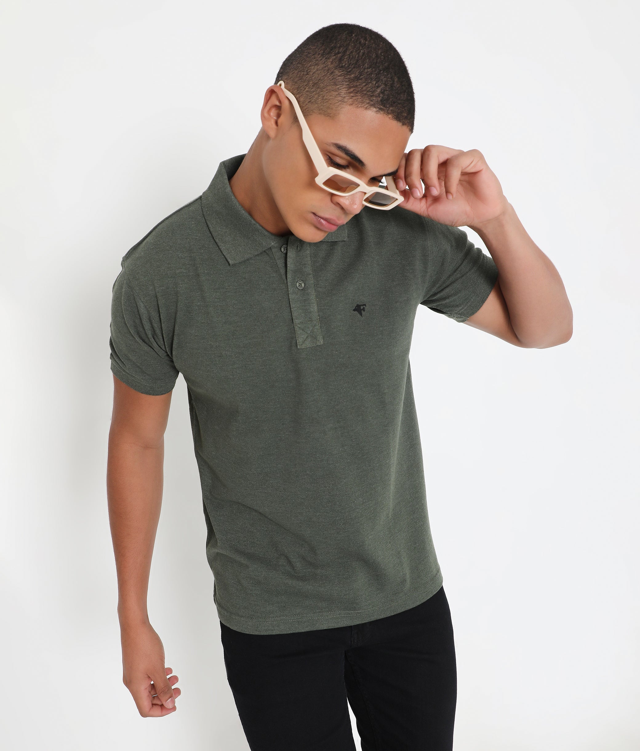 Men Classic Cotton Polo T-Shirt - Green Melange