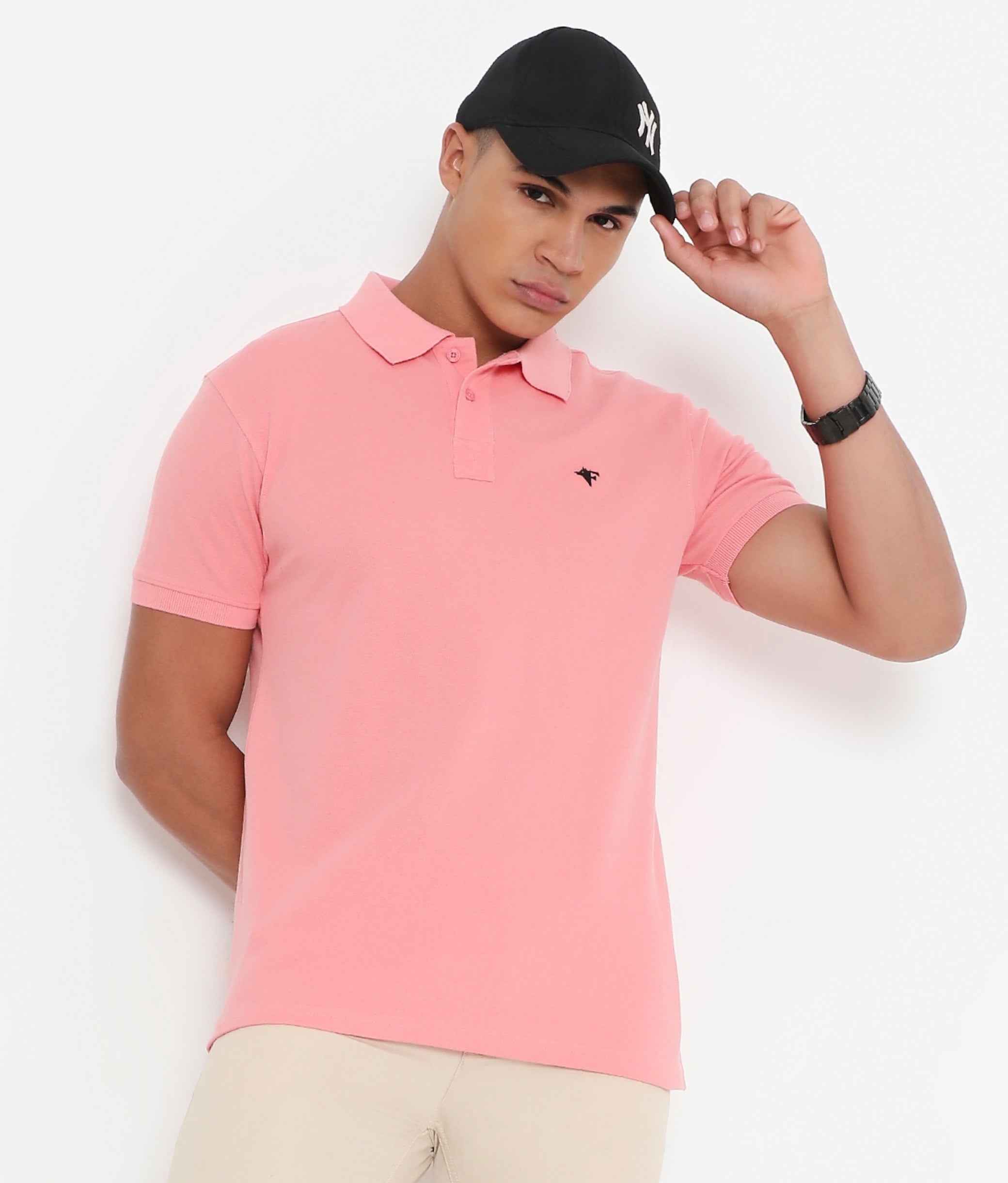 Men Light Peach Classic Cotton Polo T-Shirt