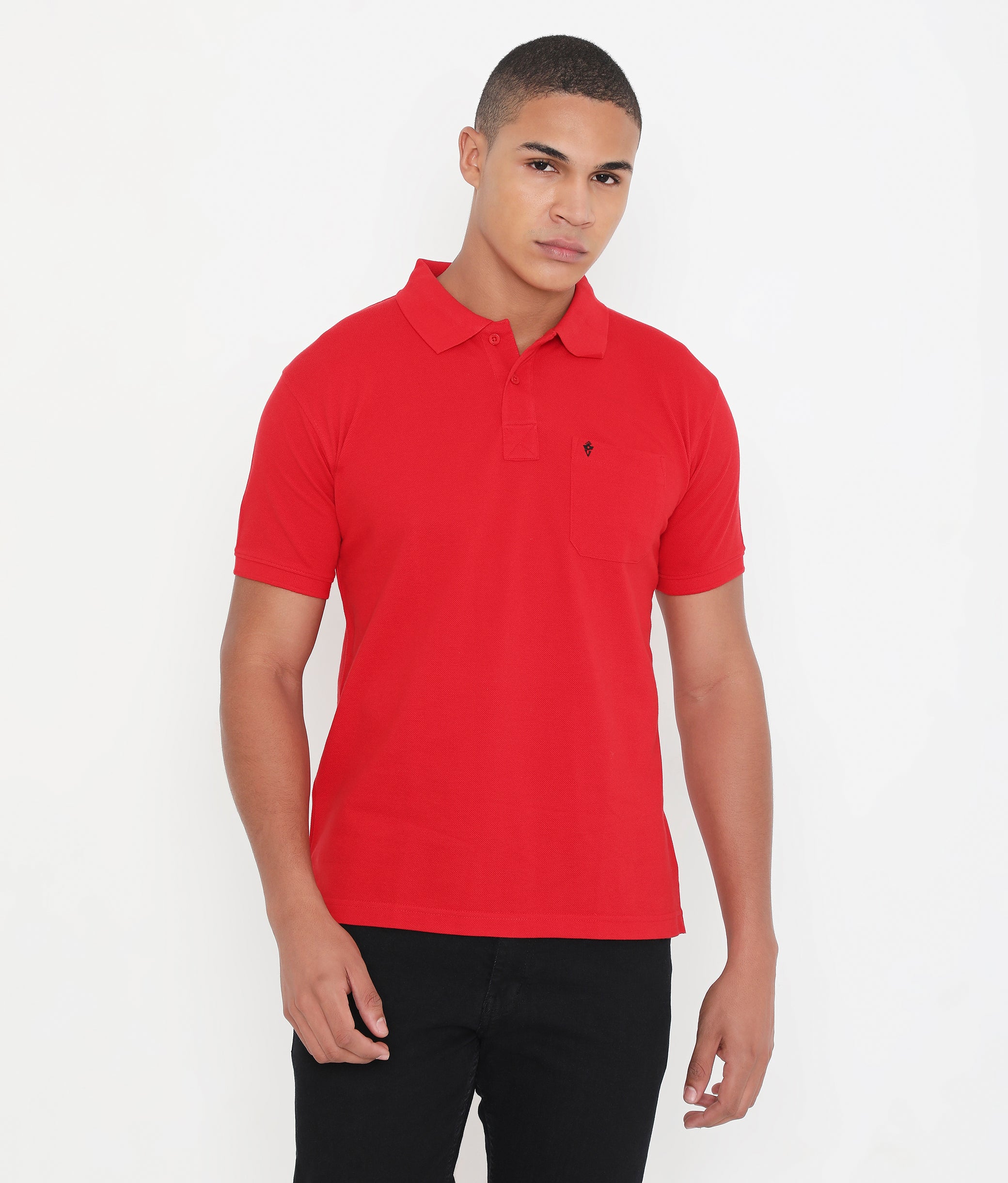 Men Solid Red Essential Cotton Polo T-Shirt with Chest Pocket