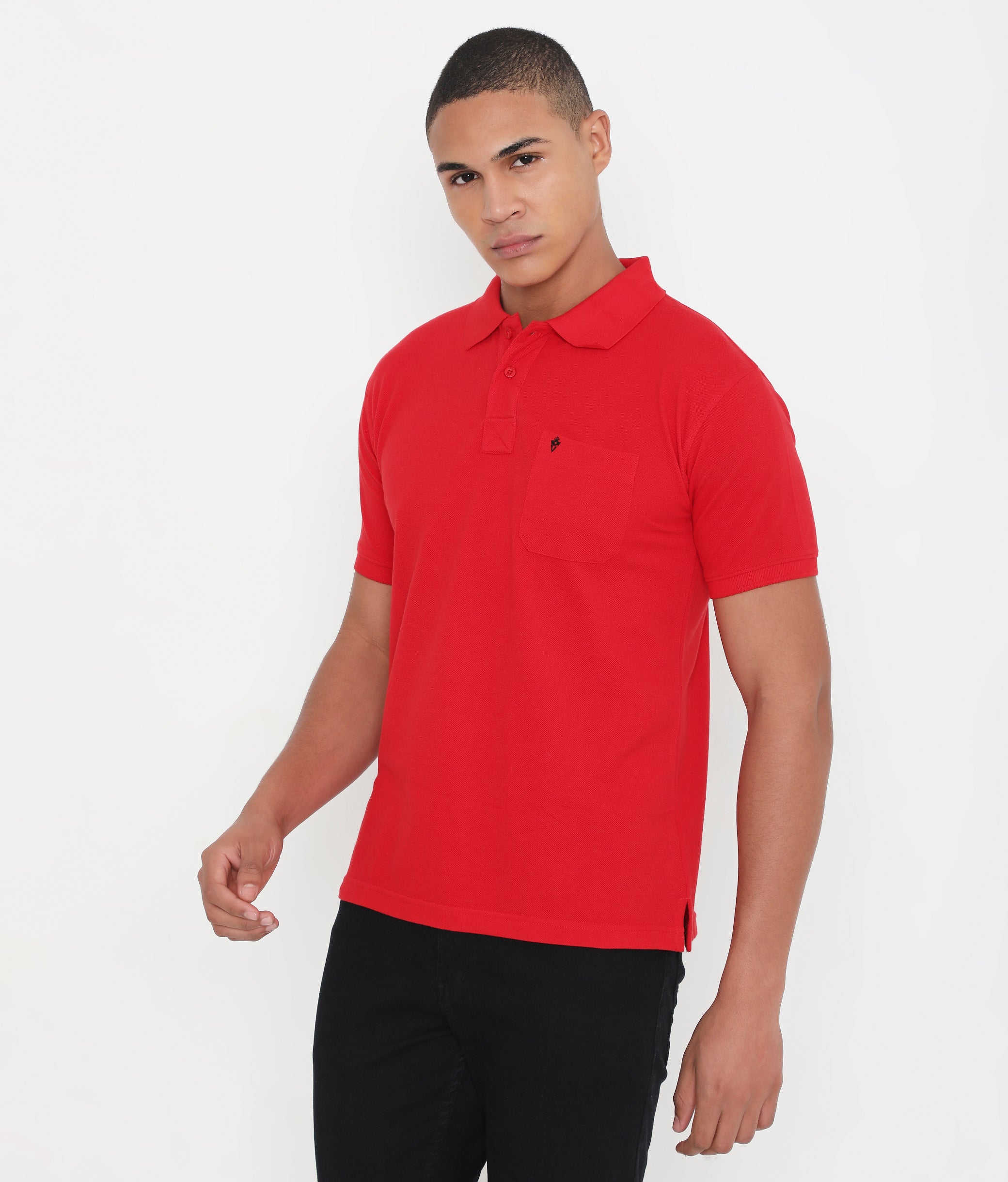 Men Solid Red Essential Cotton Polo T-Shirt with Chest Pocket