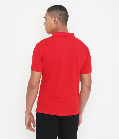 Men Solid Red Essential Cotton Polo T-Shirt with Chest Pocket