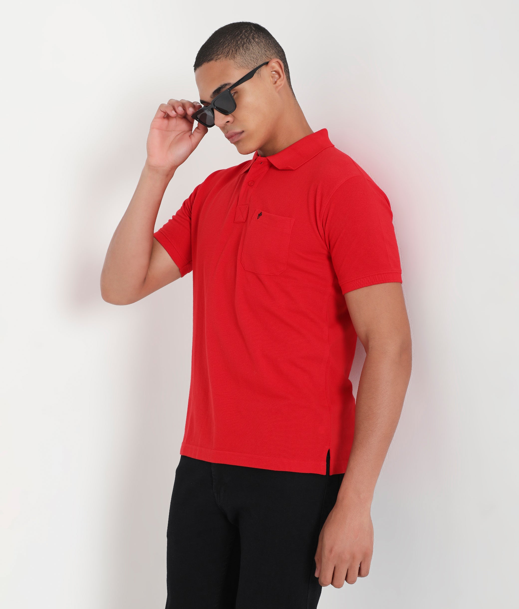 Men Solid Red Essential Cotton Polo T-Shirt with Chest Pocket