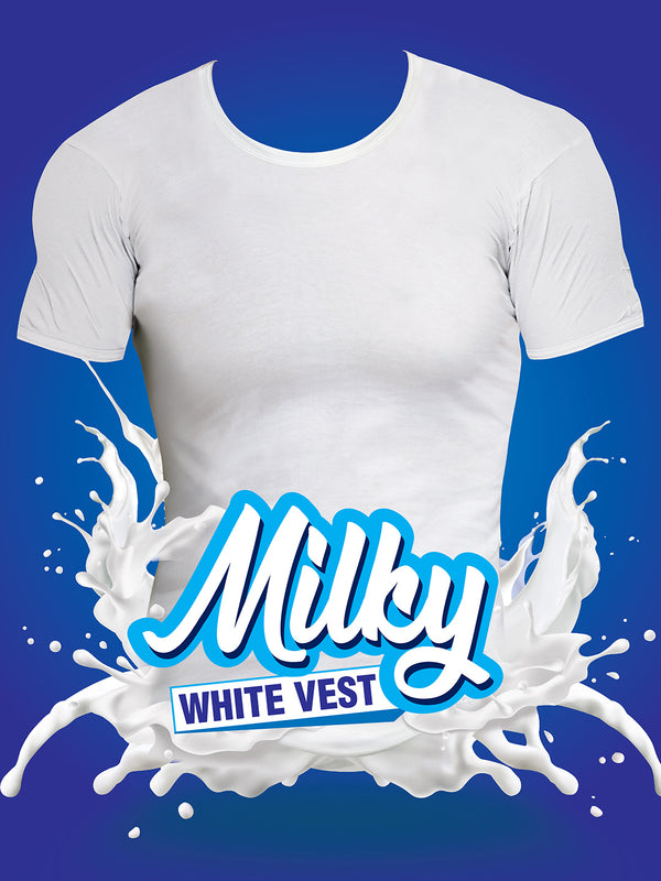 Bonus Classic Milky White Cotton Vest with Sleeves for Men