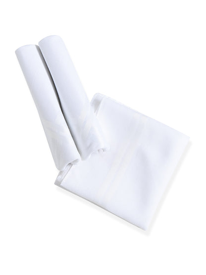VIP Men's Solid Cotton White Square Classic 01 Handkerchief-Pack of 3