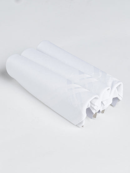 VIP Men's Solid Cotton White Square Classic 01 Handkerchief-Pack of 3