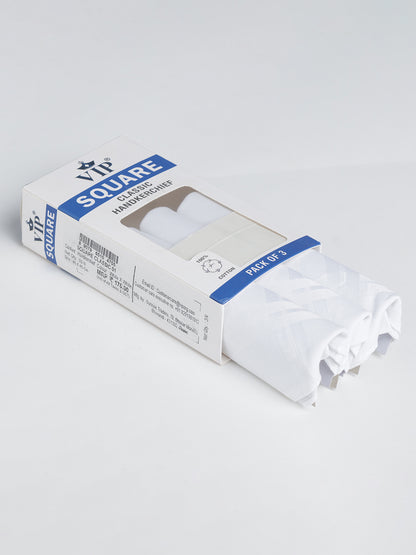 VIP Men's Solid Cotton White Square Classic 01 Handkerchief-Pack of 3