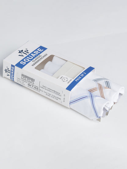 VIP Men's Solid Cotton White Square Classic 02 Handkerchief-Pack of 3