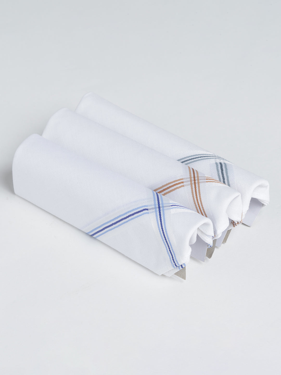 VIP Men's Solid Cotton White Square Classic 02 Handkerchief-Pack of 3