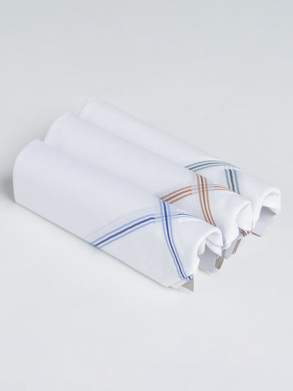 VIP Men's Solid Cotton White Square Classic 02 Handkerchief-Pack of 3